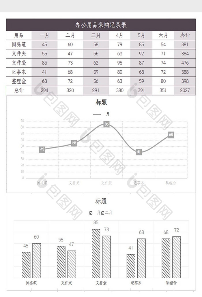 办公用品采购记录表Excel模板