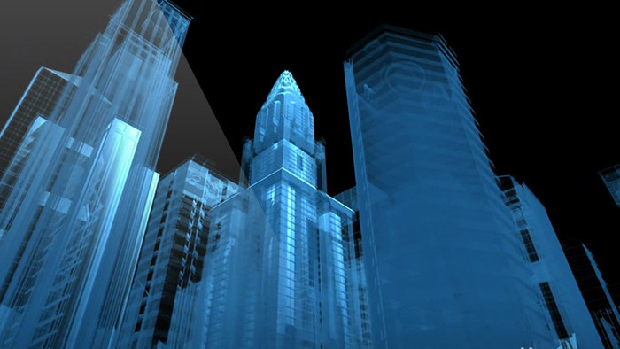 蓝色科技互联网企业宣传城市建筑led合成