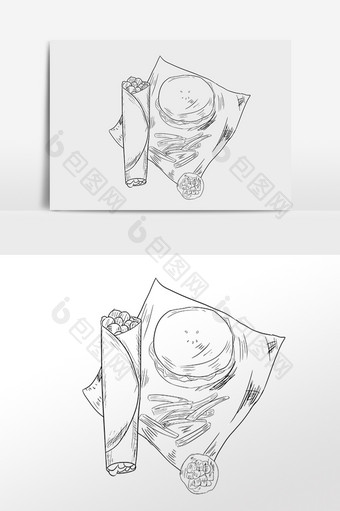 手绘线描美食小吃卷饼汉堡插画图片
