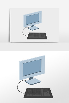 手绘商务办公用品台式电脑插画