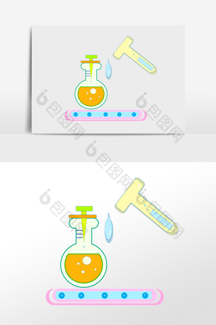 手绘实验室实验器具烧杯滴管插画