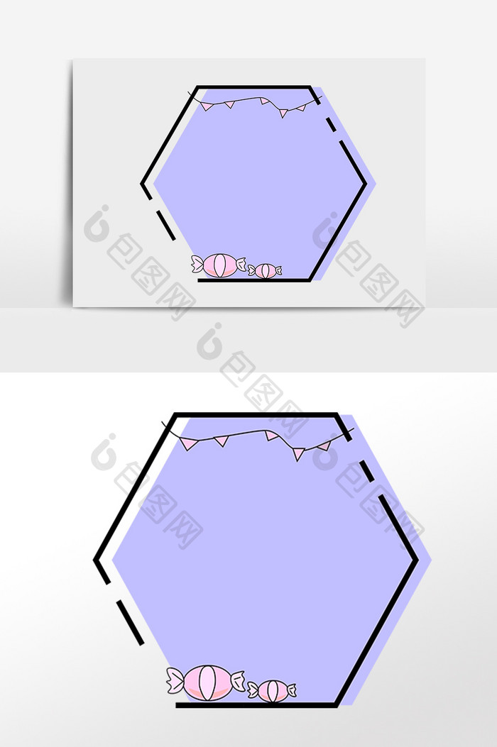 手绘MBE六边形糖果边框插画