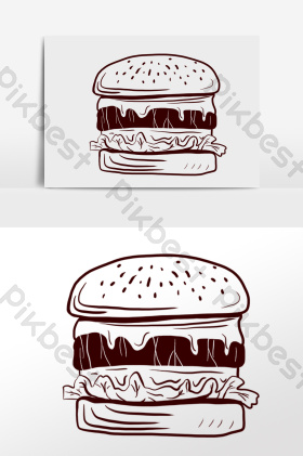线描小吃双层汉堡插画