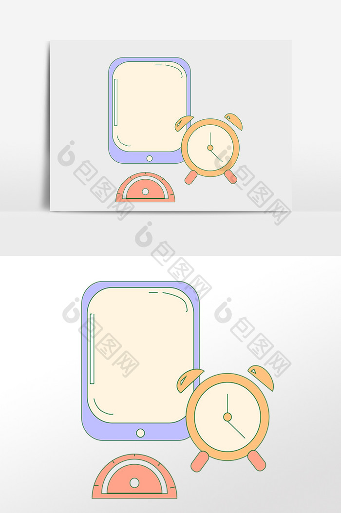 手绘商务办公用品平板闹钟插画