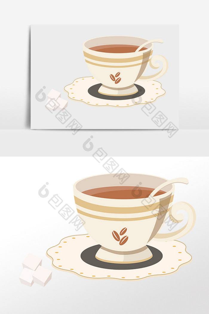 手绘餐具下午茶咖啡杯插画