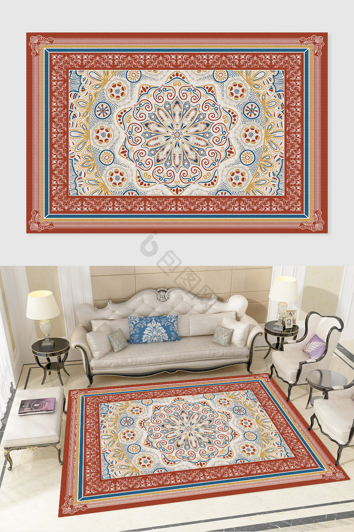 欧式民族波斯风格花纹客厅地毯图案图片