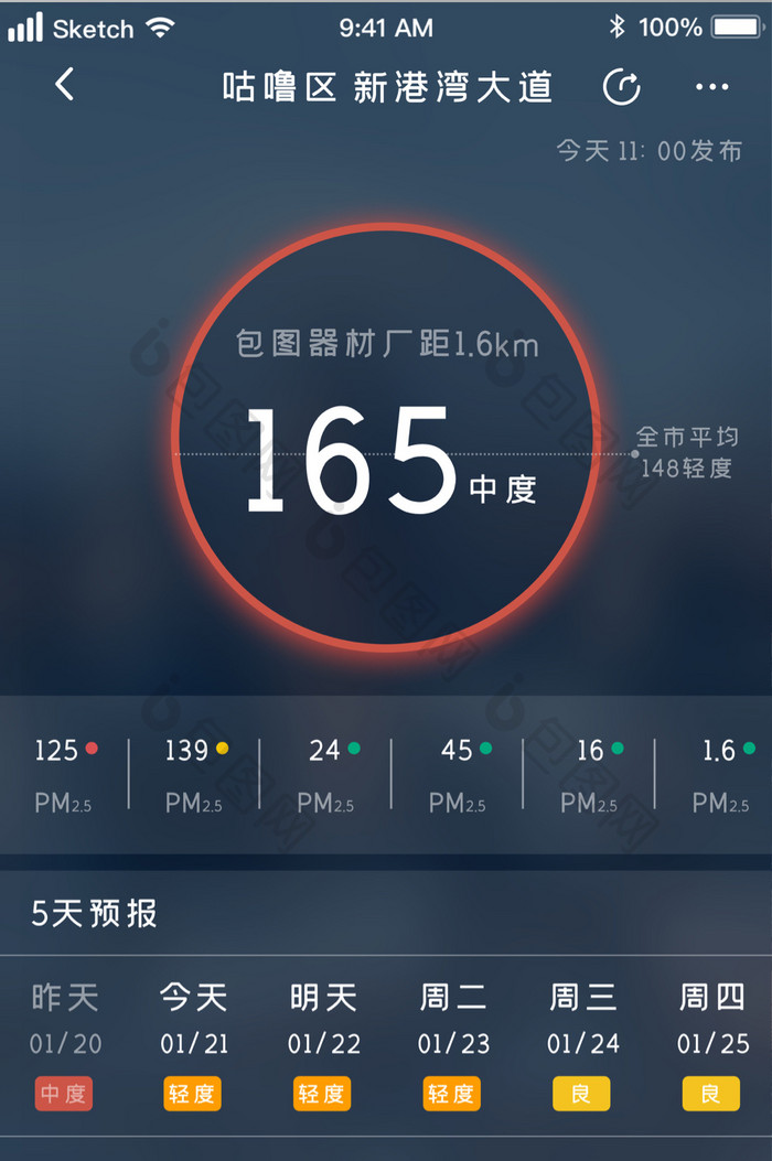 时尚酷炫天气预报污染指数UI移动界面