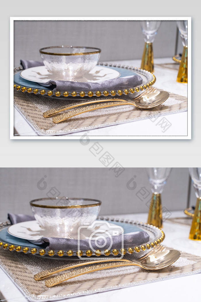 现代时尚样板房金色玻璃餐具餐盘
