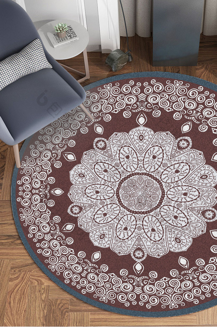 欧式复古宫廷风格花纹客厅地毯图案