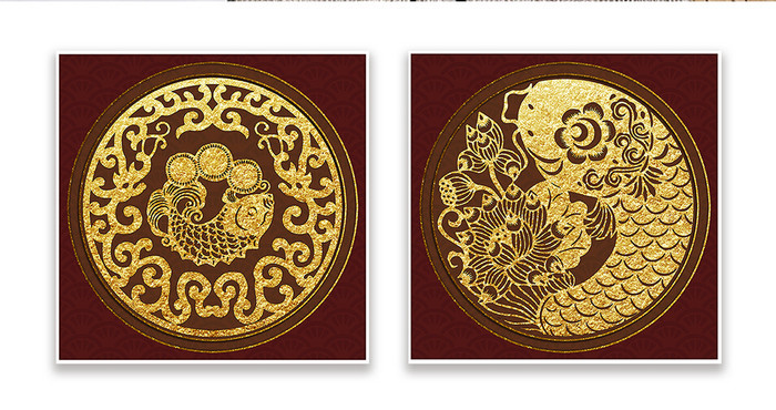 中国红金色轻奢新中式风格锦鲤金鱼装饰画