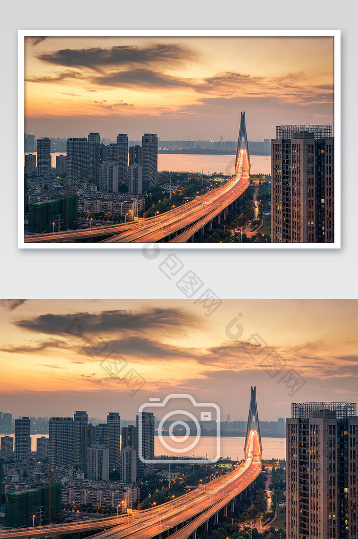 日落时分的武汉二七长江大桥建筑摄影图片