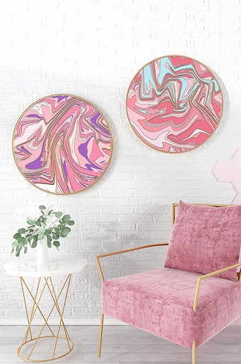 莫兰迪粉色抽象肌理金色质感线条北欧装饰画图片