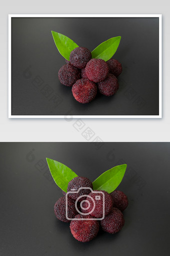 水果新鲜杨梅叶子摄影图片
