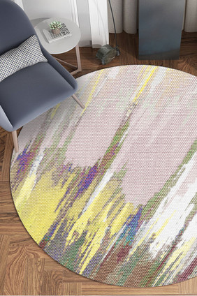 现代北欧简约抽象水彩拉丝纹理圆形地毯图案