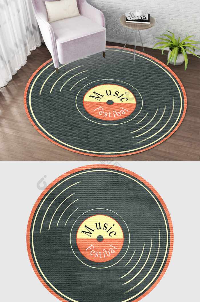 现代北欧简约创意音乐唱碟圆形地毯图案