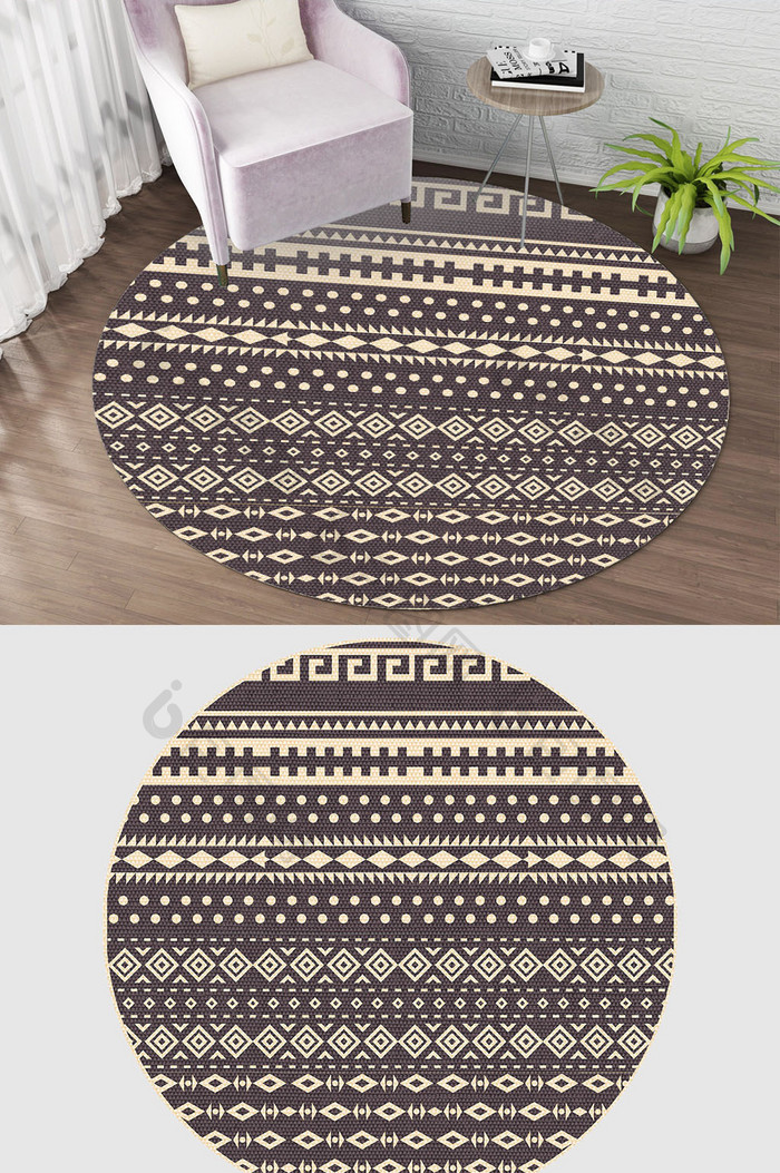 欧式古典印花条纹圆形地毯图案