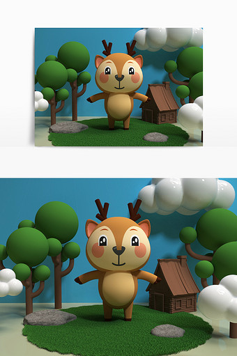 C4D卡通森林小动物小鹿IP(OC渲染)图片