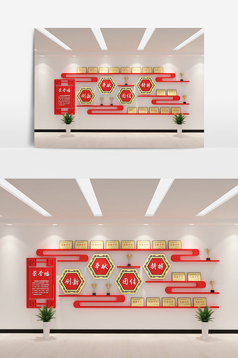 cdr+max中式风格公司荣誉墙模型设计图片