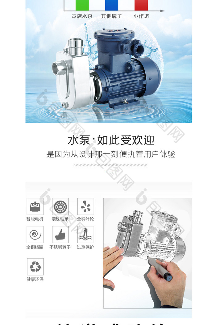 家用工业水泵机械详情模板电机详情模板清新