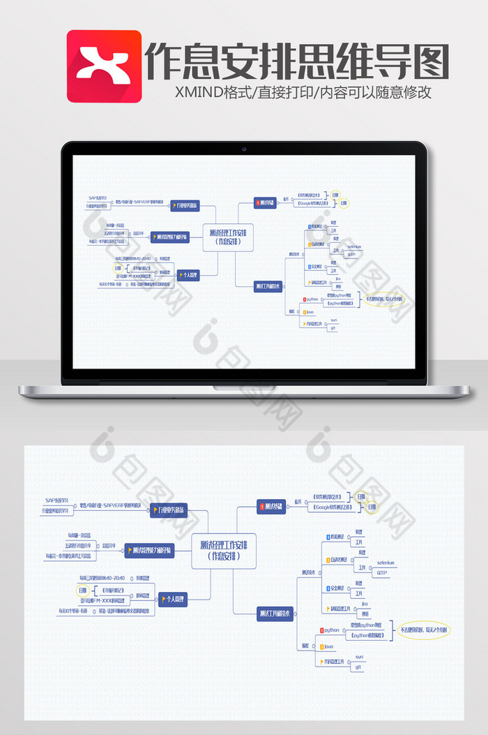 项目经理作息安排思维导图Xmind模板图片图片