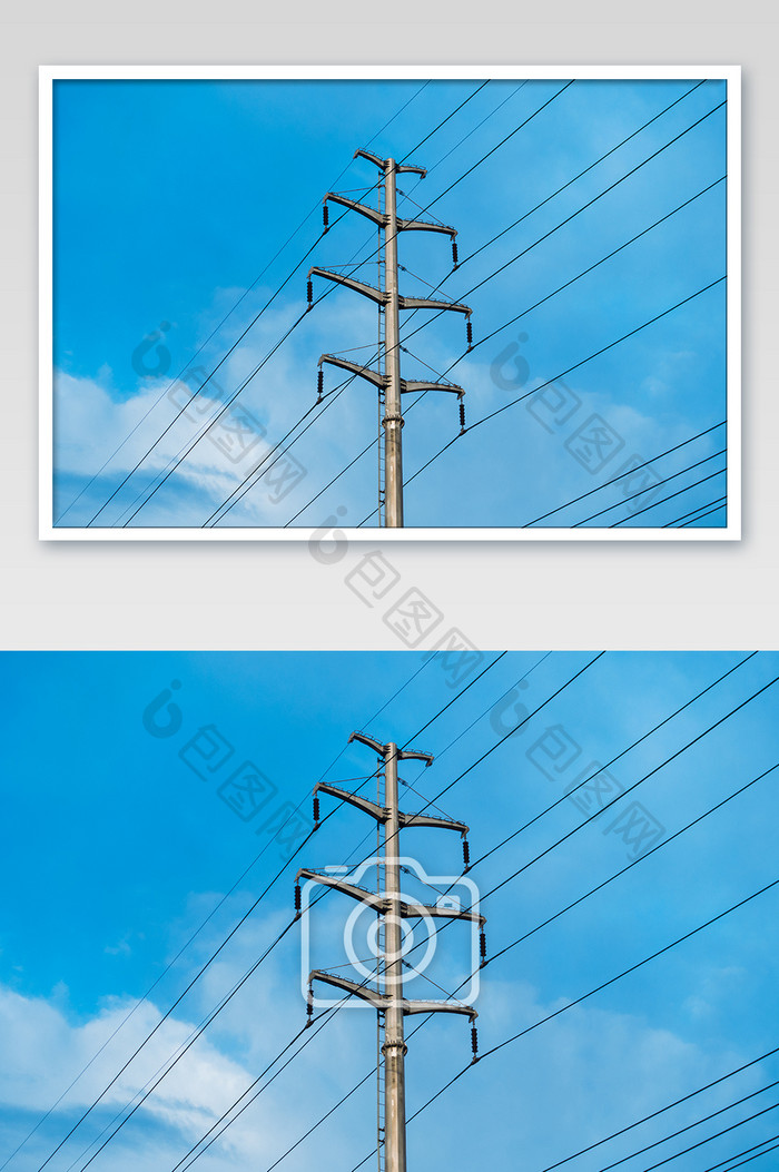 电线电缆横版摄影图片蓝天白云