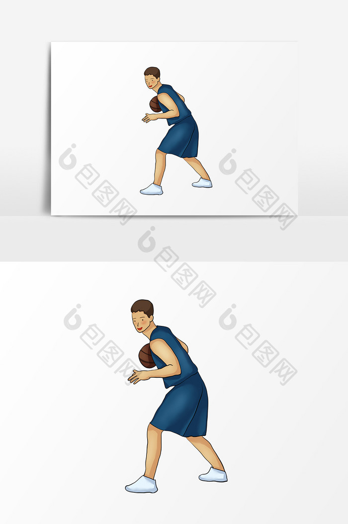 卡通手绘蓝色系篮球运动员