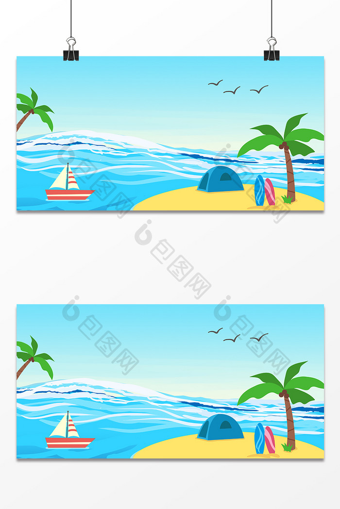 夏天海洋椰树旅游风景广告海报背景图