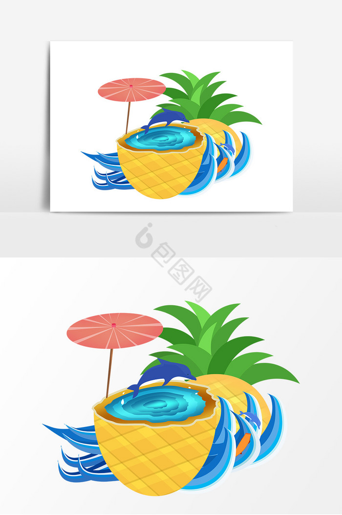 菠萝夏季游泳插画图片