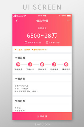 时尚粉色渐变信贷借贷详情流程UI移动界面