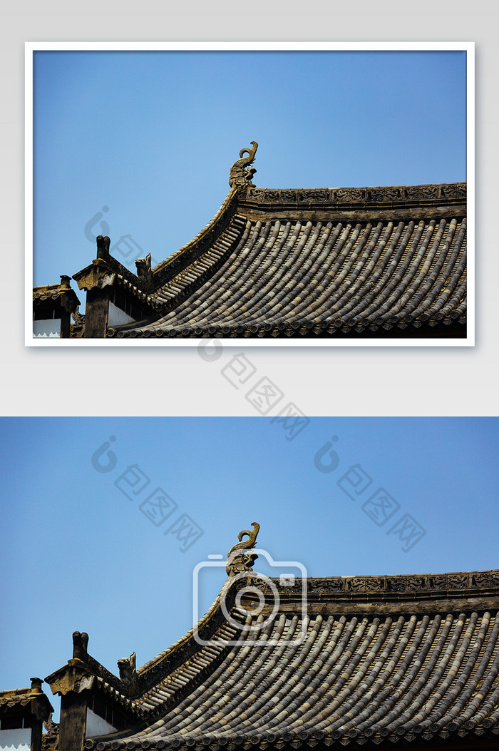 武汉古建筑群屋檐瑞兽蓝天白云摄影图