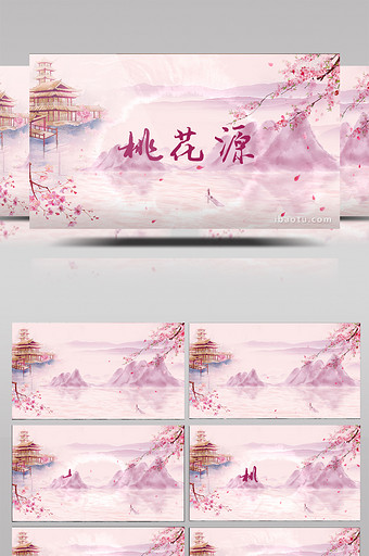 中国风粉色桃花源唯美AE片头模板图片