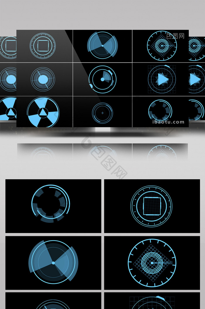 9组带通道蓝色科技定位HUD视频素材
