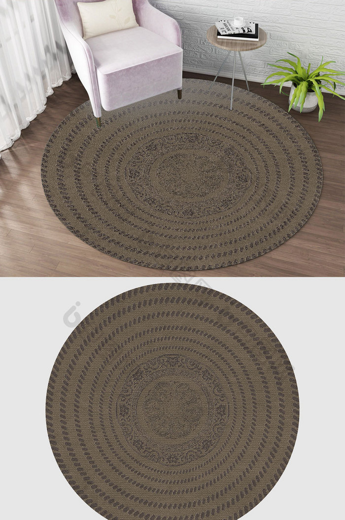 复古中国风矢量图形暗色系创意圆形地毯图案