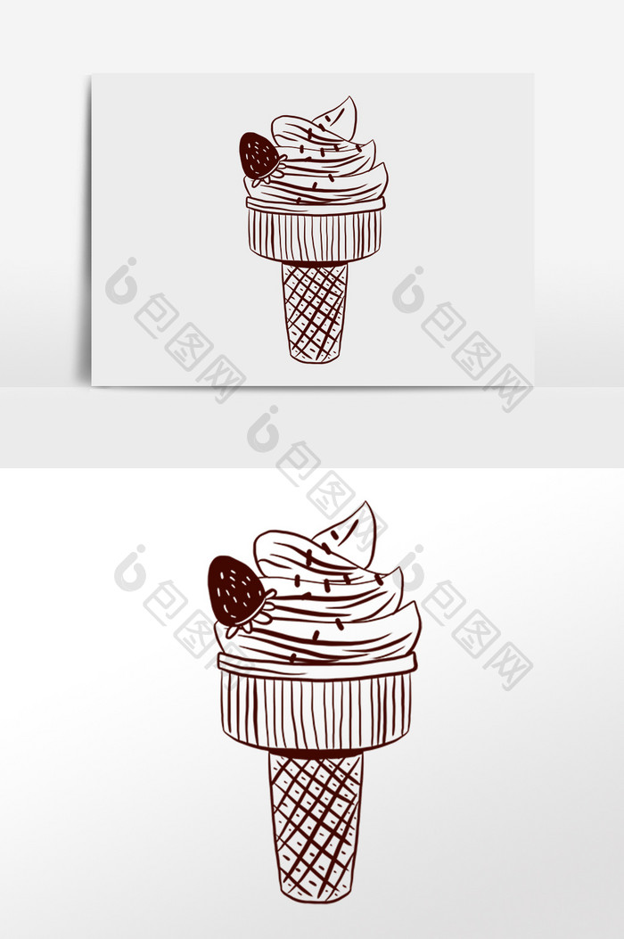 手绘线描食物冷饮冰淇淋插画