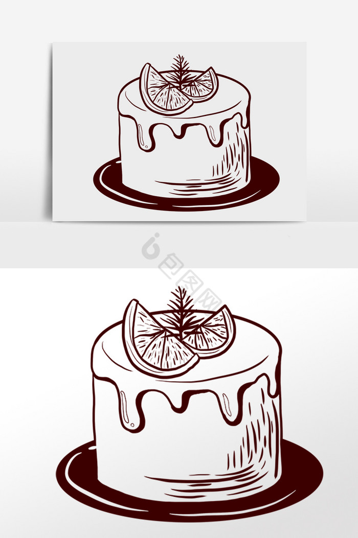 线描食物小吃甜点蛋糕插画图片