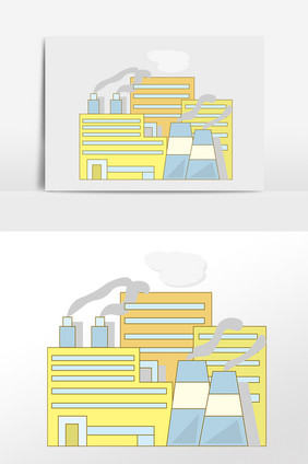 手绘工业区厂房工厂建筑插画