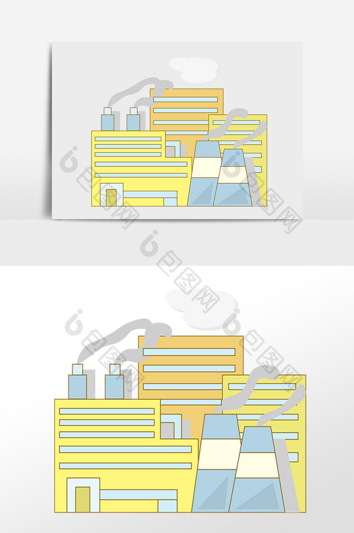 手绘工业区厂房工厂建筑插画