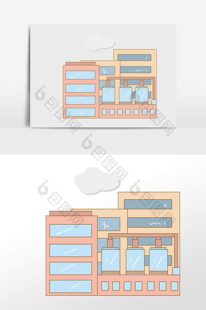 手绘加工中心工业区厂房插画