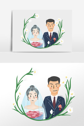 手绘结婚新人请帖装饰插画