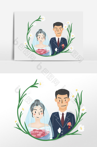 手绘结婚新人请帖装饰插画图片