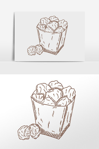 手绘线描素描小吃爆米花插画