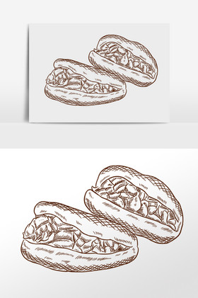 线描素描小吃夹肉饼插画