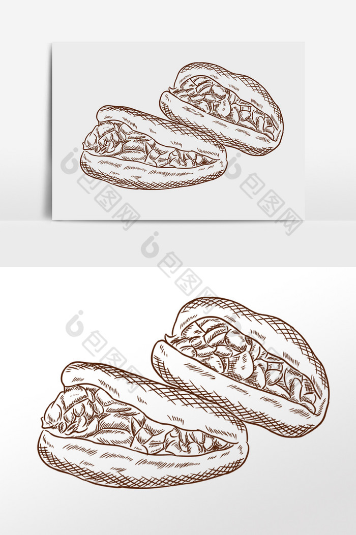 线描素描小吃夹肉饼插画图片图片