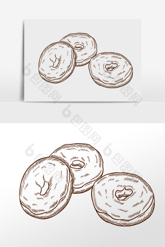 手绘线描素描小吃甜甜圈甜点插画图片
