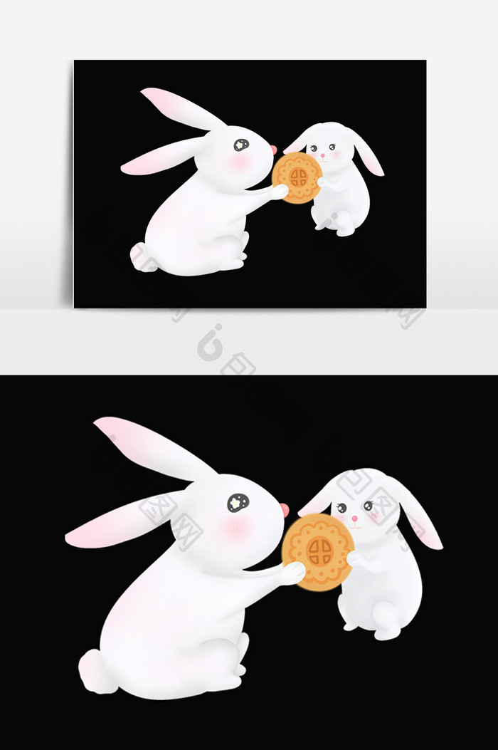 手绘中秋节快乐吃月饼玉兔们插画