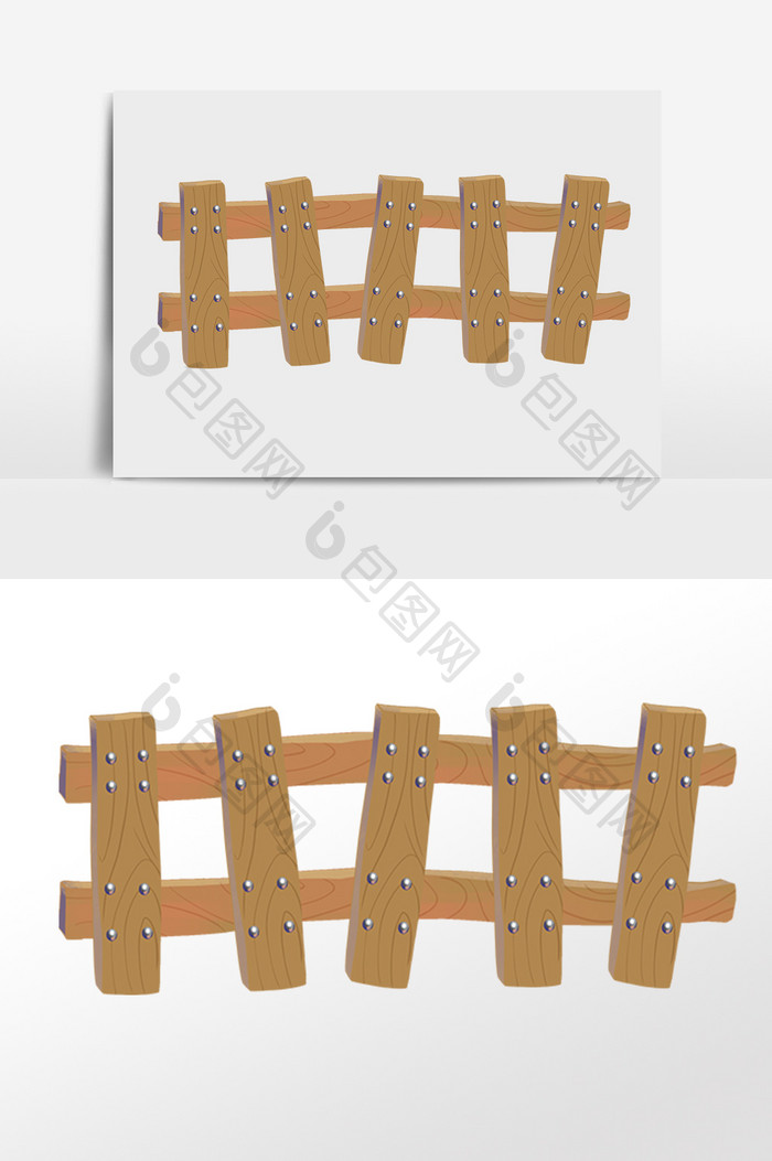 手绘花园实木木质围栏栅栏插画