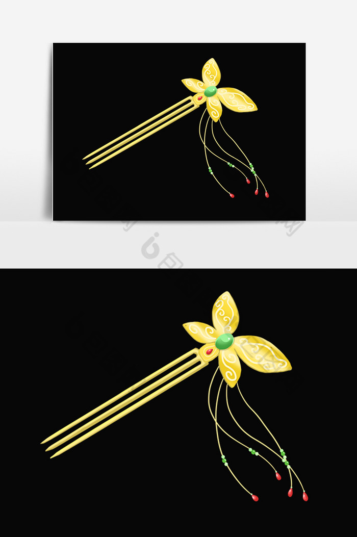 古风中国风小物金色发簪插画图片