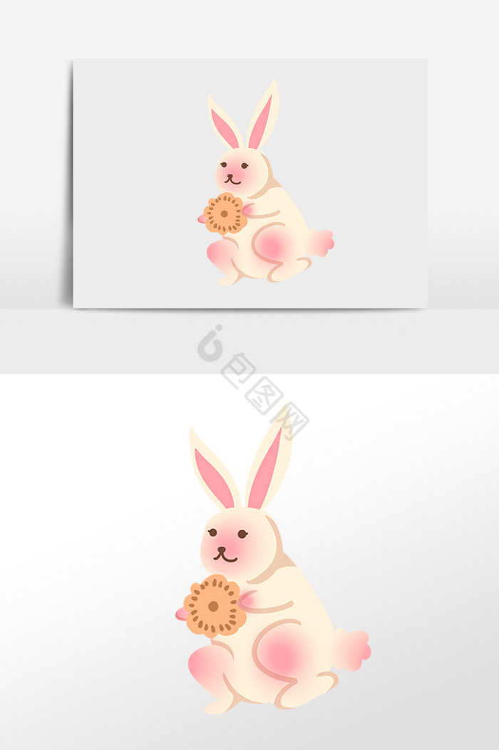 中秋节快乐吃月饼玉兔插画图片