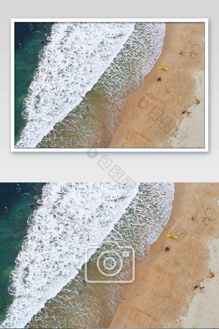 黄色沙滩海浪摄影图