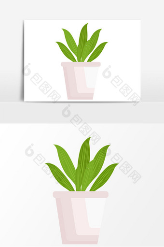 手绘绿色盆栽叶子植物矢量元素图片